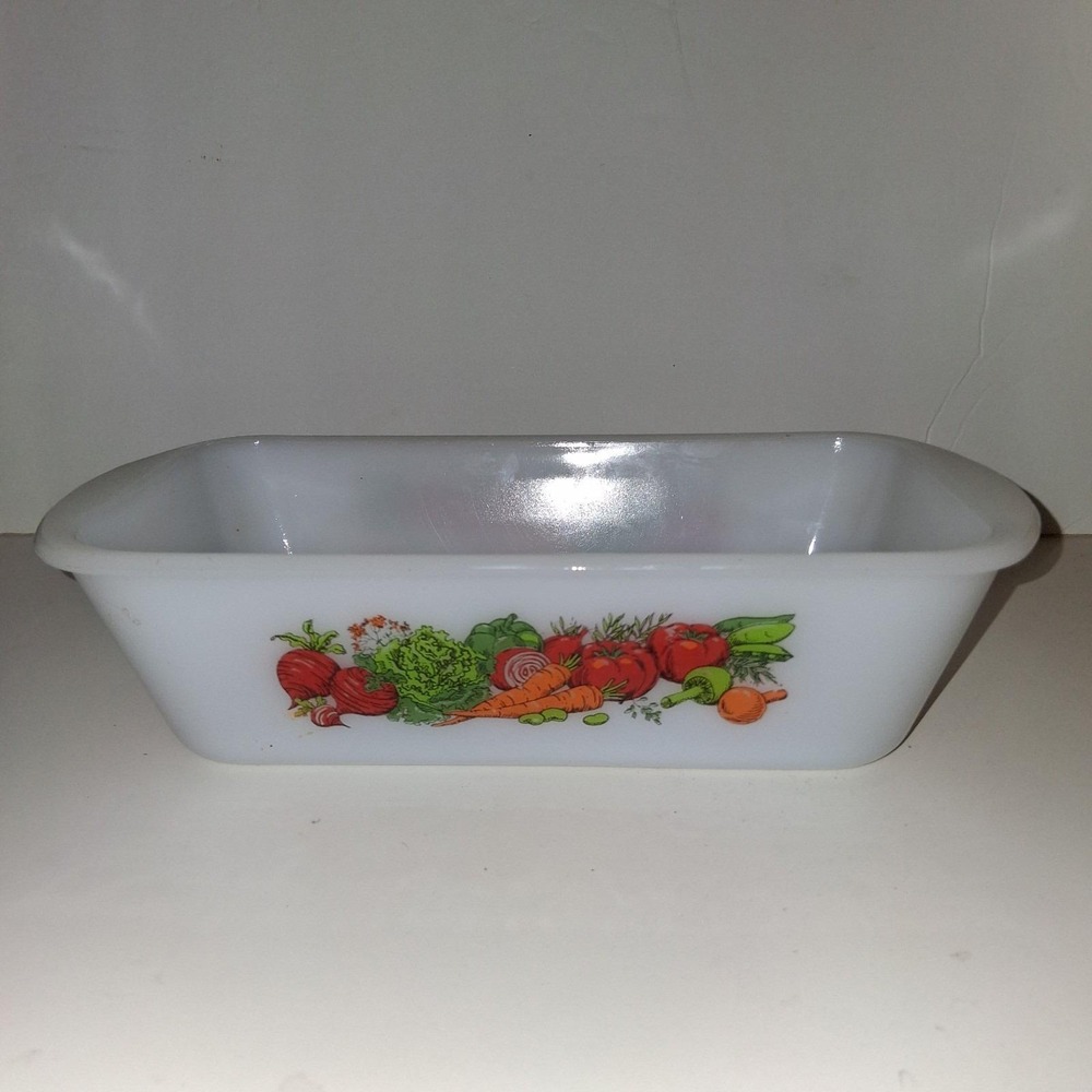 Vintage GLASBAKE Garden Vegetable‎ Loaf Pan 1.5 Quart J522 - Picture 2 of 6